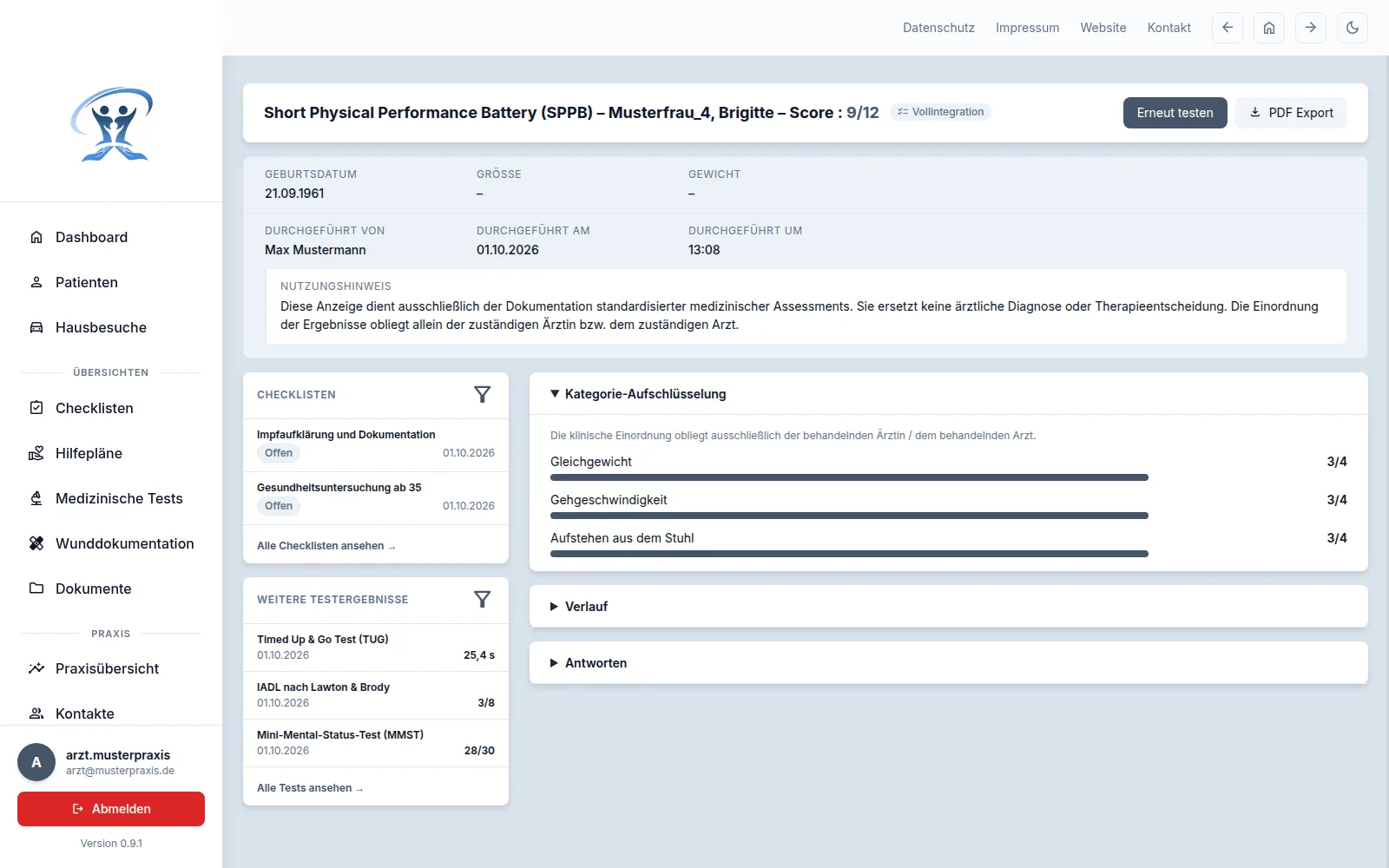 Medizinische Tests in MARA Assist
